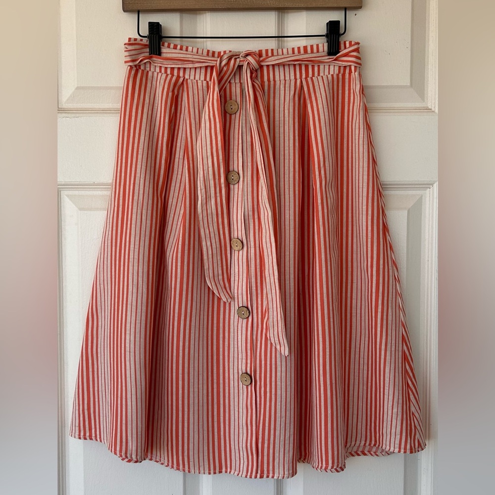 See You Monday Linen Blend A-Line Skirt Tie Belt Size‎ Large
